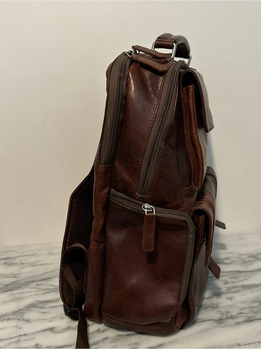 Mancini Brown Leather Men's Backpack - Classic Travel & Work Bag RFID
